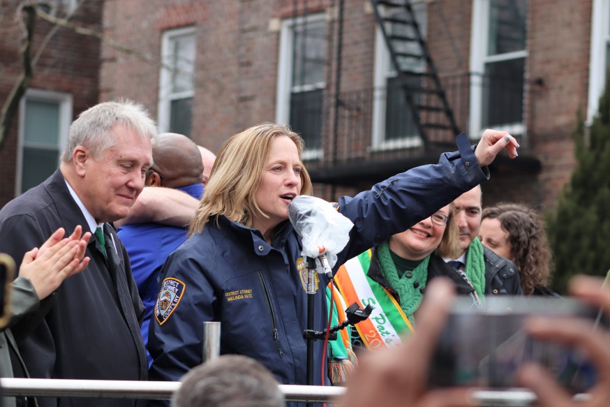 Queens District Attorney Melinda Katz at St. Pats For All parade (Photo by Michael Dorgan, Queens Post)